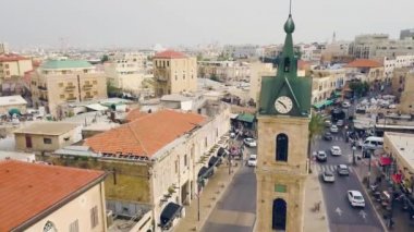 Jaffa İsrail günbatımı 4k hava dron görüntüleri