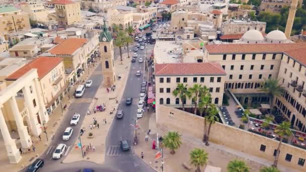 Jaffa Israel Por Sol Drone Aéreo Metragem — Vídeo de Stock