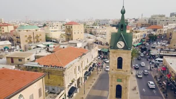 Jaffa Srail Günbatımı Hava Dron Görüntüleri — Stok video