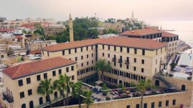 Jaffa İsrail günbatımı 4k hava dron görüntüleri