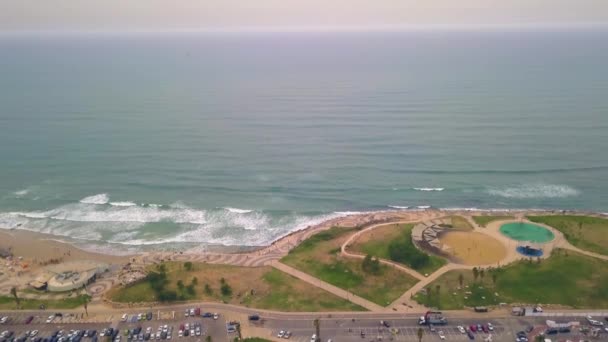 Vlny Promenádě Tel Avivu Letecké Záběry — Stock video