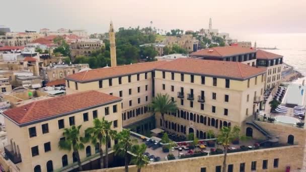 Jaffa Israël Zonsondergang Luchtfoto Drone Beelden — Stockvideo