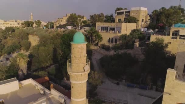 Jaffa Israel Por Sol Drone Aéreo Metragem — Vídeo de Stock