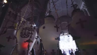 Kudüs 'teki kutsal mezar, ayrıntılar, lambalar, 4k görüntü.