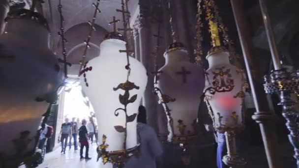 Heilige Graftempel Jeruzalem Details Close Lampen Beeldmateriaal — Stockvideo