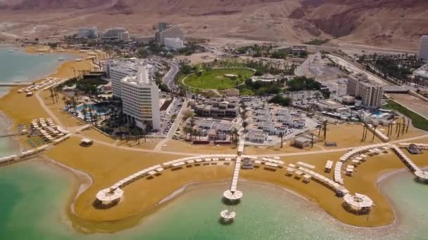 Dode Zee Hotels Strand Luchtfoto Beeldmateriaal — Stockvideo