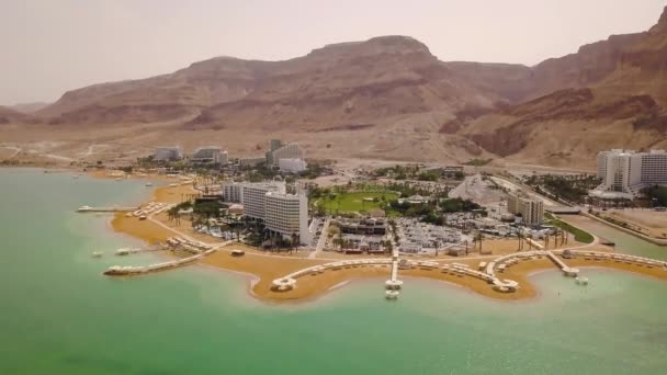 Мертві Морські Готелі Пляж Аерофотознімки — стокове відео