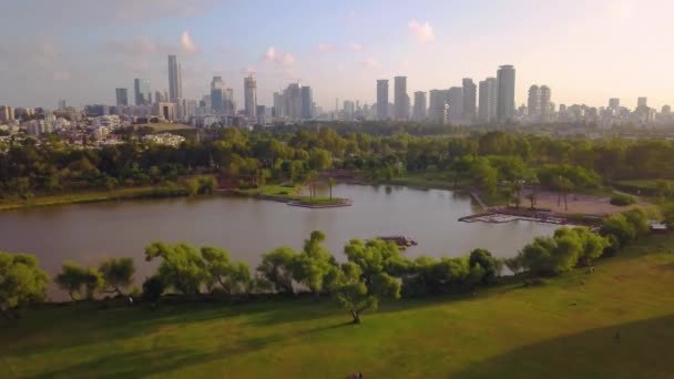 Norte Tel Aviv Parque Yarkon Horizonte Aéreo Drone Metraje — Vídeos de Stock