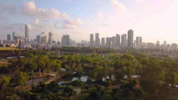 North Tel Aviv Park Yarkon Aerial Skyline Drone Footage — Stock Video