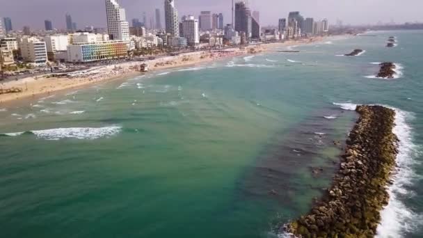 Tel Aviv Beach Antenowe Drone Nagrania — Wideo stockowe