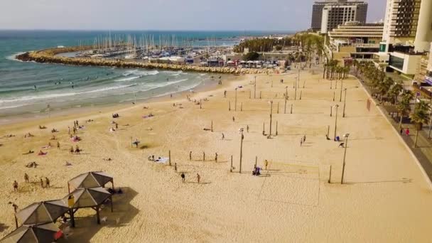 Tel Aviv Beach Letecké Dron Záběry — Stock video