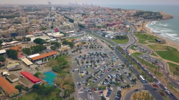 Tel Aviv Promenade Luchtfoto Drone Beelden — Stockvideo