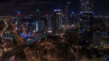 Ramat Gan merkezi gece Hyperlapse hava 4k görüntüleri