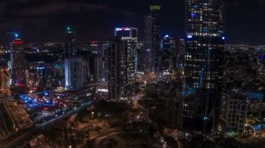Ramat Gan merkezi gece Hyperlapse hava 4k görüntüleri