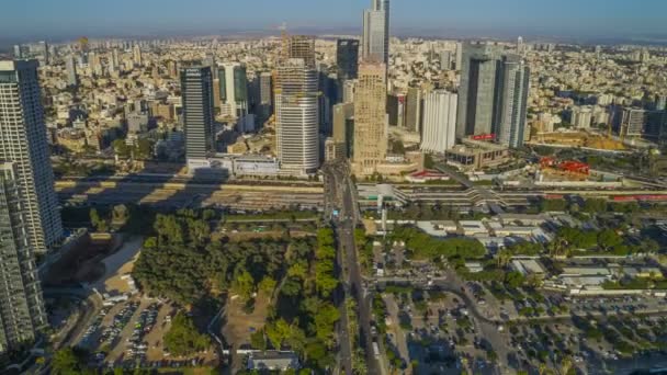 Tel Aviv Centro Transporte Hyperlapse Antena Material Archivo — Vídeos de Stock