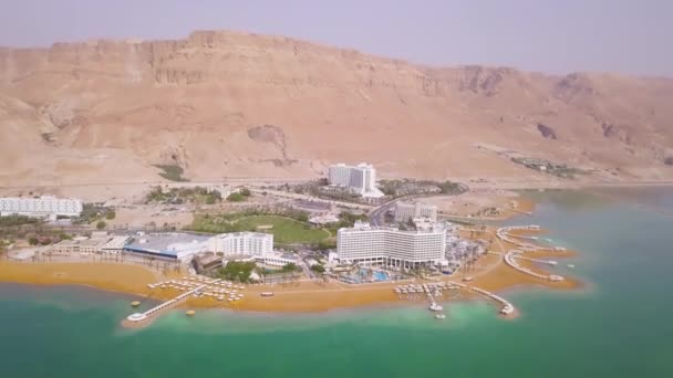 Dode Zee Hotels Strand Luchtfoto Beeldmateriaal — Stockvideo