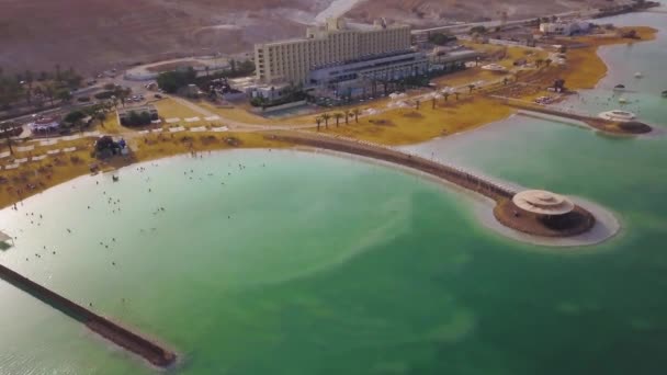 Dode Zee Hotels Strand Luchtfoto Beeldmateriaal — Stockvideo