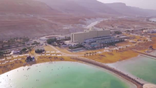 Dead Sea Hotels Beach Aerial Footage — Stock Video