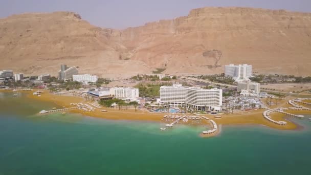 Mar Muerto Hoteles Playa Imágenes Aéreas — Vídeo de stock