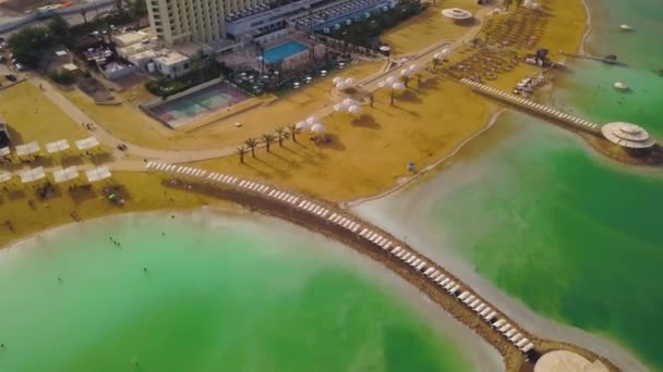Отели Мертвого Моря Пляж Аэросъемка — стоковое видео