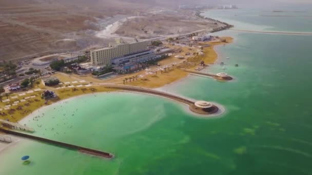 Мертві Морські Готелі Пляж Аерофотознімки — стокове відео