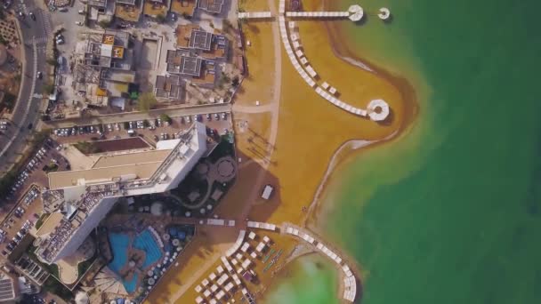 Döda Havet Hotell Beach Aerial Film — Stockvideo