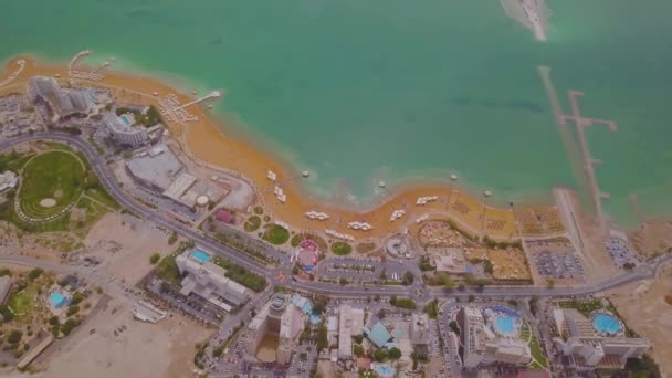 Dead Sea Hotels Beach Aerial Footage — Stock Video