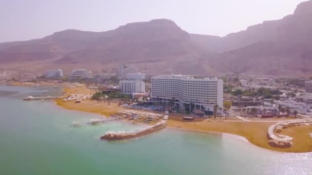 Mar Muerto Hoteles Playa Imágenes Aéreas — Vídeos de Stock