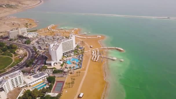 Mar Muerto Hoteles Playa Imágenes Aéreas — Vídeos de Stock
