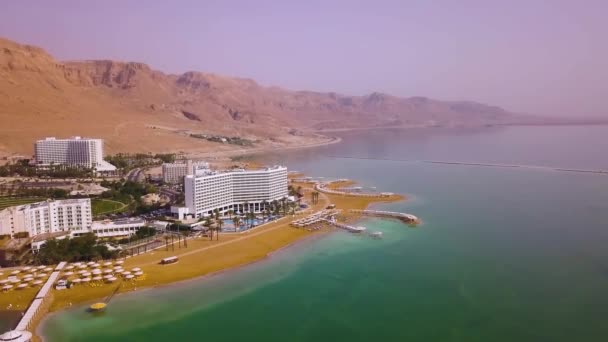 Mar Muerto Hoteles Playa Imágenes Aéreas — Vídeo de stock