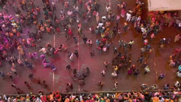 Luchtfoto Van Holi Kleurenfestival India Drone Beelden — Stockvideo