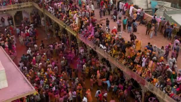 Pemandangan Udara Festival Warna Holi India Rekaman Drone — Stok Video