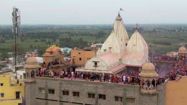 Widok Lotu Ptaka Festiwal Kolorów Holi Indiach Zdjęcia Dronów — Wideo stockowe