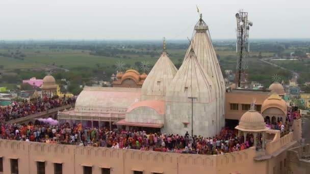 Widok Lotu Ptaka Festiwal Kolorów Holi Indiach Zdjęcia Dronów — Wideo stockowe