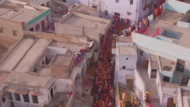 Vista Aerea Del Festival Del Colore Holi India Drone Filmato — Video Stock