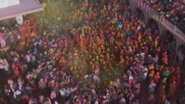 Vista Aerea Del Festival Del Colore Holi India Drone Filmato — Video Stock