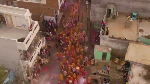 Widok Lotu Ptaka Festiwal Kolorów Holi Indiach Zdjęcia Dronów — Wideo stockowe