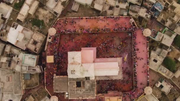 Flygfoto Över Holi Färgfestival Indien Drönarfilm — Stockvideo