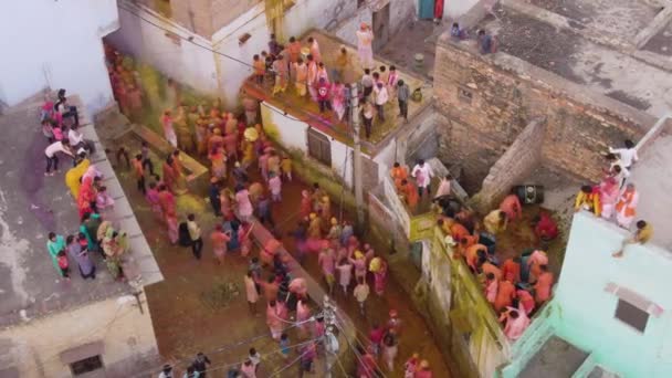 Luftaufnahme Des Holi Farbenfestivals Indien Drohnenaufnahmen — Stockvideo