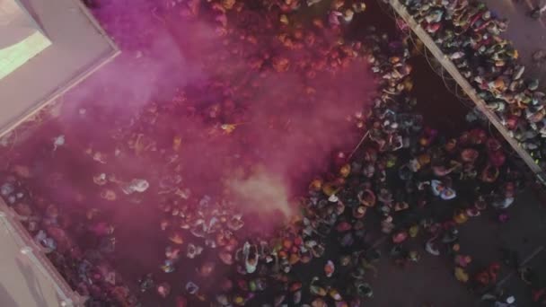 Vista Aerea Del Festival Del Colore Holi India Drone Filmato — Video Stock