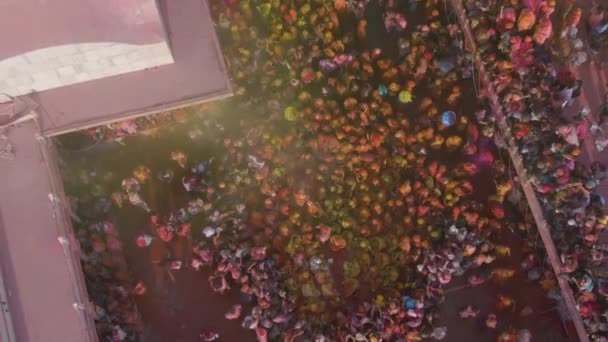 Vue Aérienne Festival Couleur Holi Inde Séquences Drone — Video