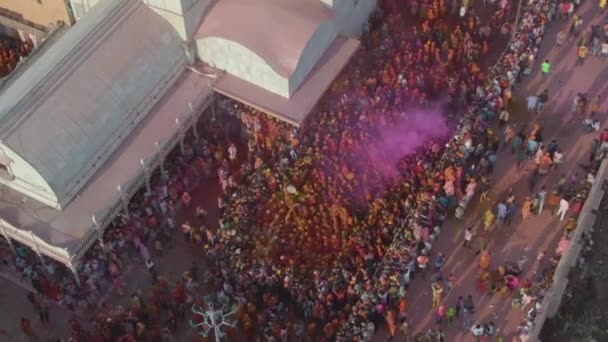 Luftaufnahme Des Holi Farbenfestivals Indien Drohnenaufnahmen — Stockvideo