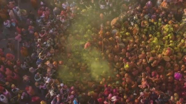 Vue Aérienne Festival Couleur Holi Inde Séquences Drone — Video