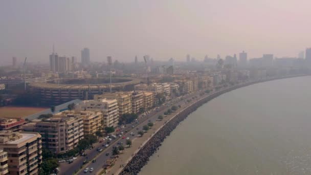 Blick Auf Mumbai Marine Drive Antenne Ungraded — Stockvideo