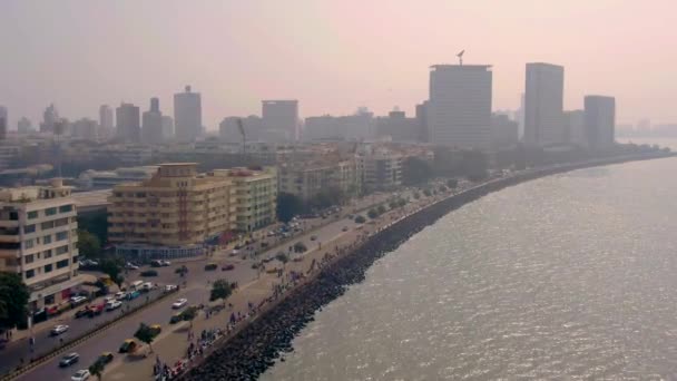 Zicht Mumbai Marine Drive Antenne Ongegradeerd — Stockvideo