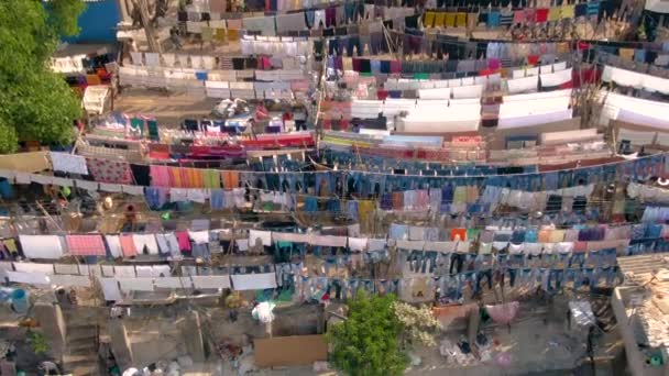 Mumbai Dhobi Ghats Slums Ocean Aerial Ungraded Flat — Stock Video