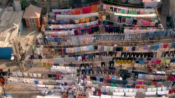 Mumbai Dhobi Ghats Slumområden Nära Havet Antenn Ograderade Platt — Stockvideo