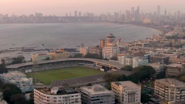 Mooie Dag Mumbai India Marine Drive Luchtfoto Drone Beelden — Stockvideo