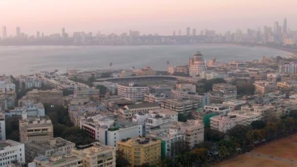 Szép Napunk Van Mumbaiban Indiában Marine Drive Drónfelvételek — Stock videók