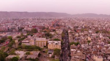Jaipur şehrinin, Hindistan 'ın, Rajasthan' ın hava görüntüsü, 4k hava aracı görüntüsü.